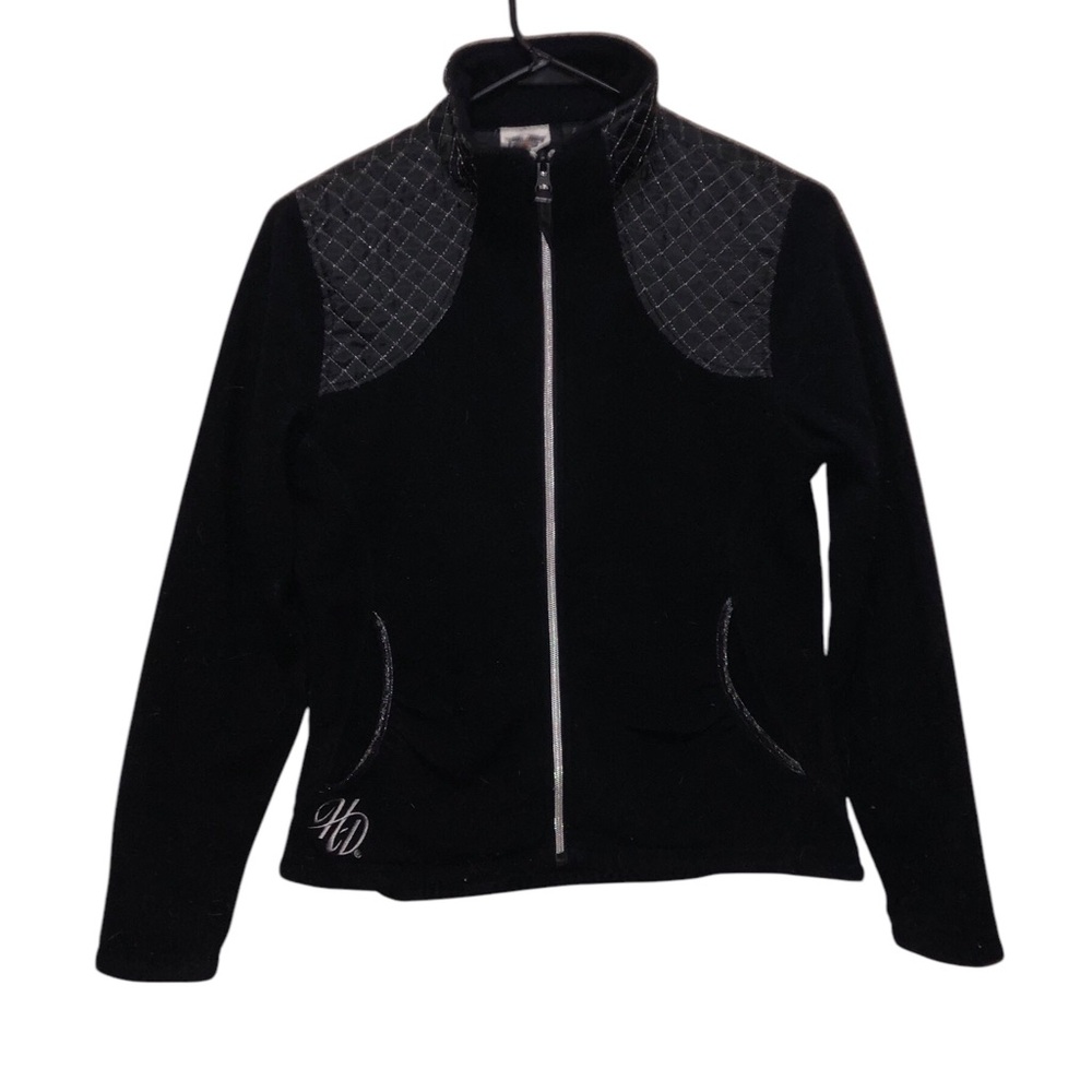 Harley Davidson Size Small Fleece Embroidered pleated Zip-up Sweater